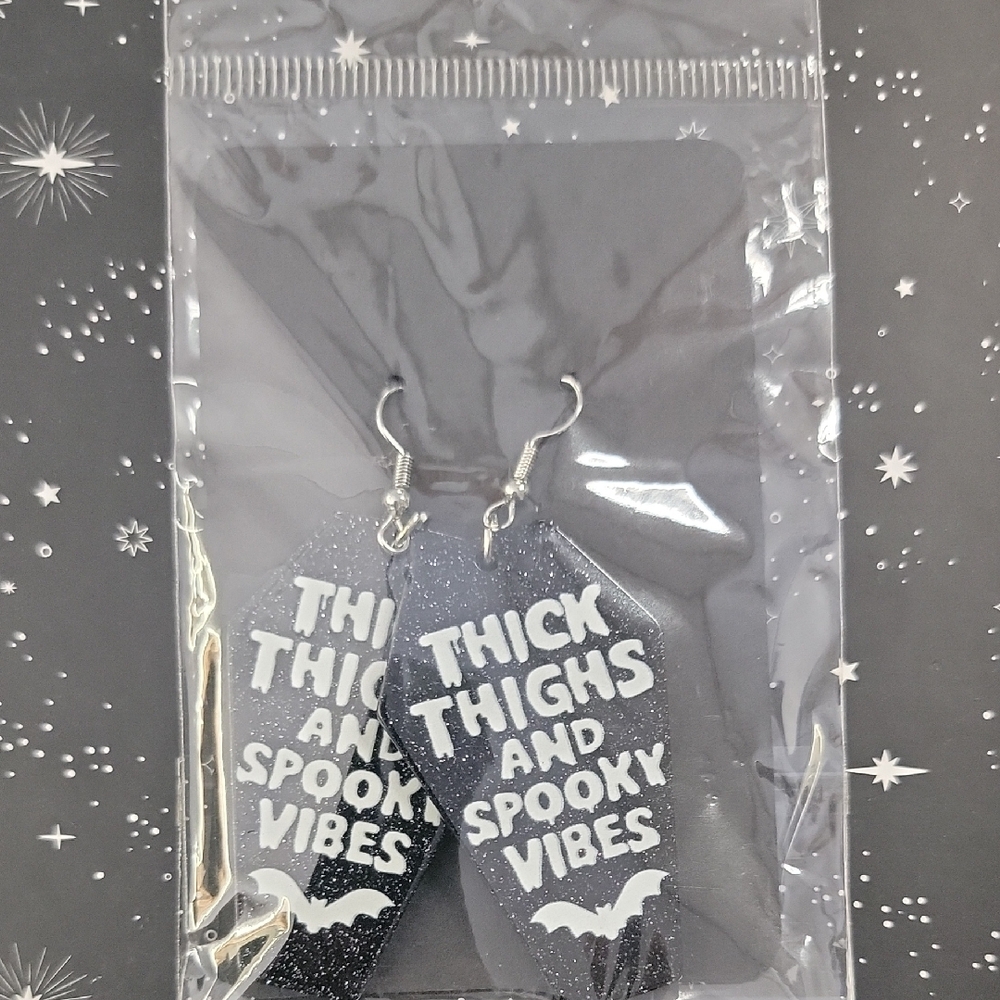 Black Glitter Earrings with Fun Text